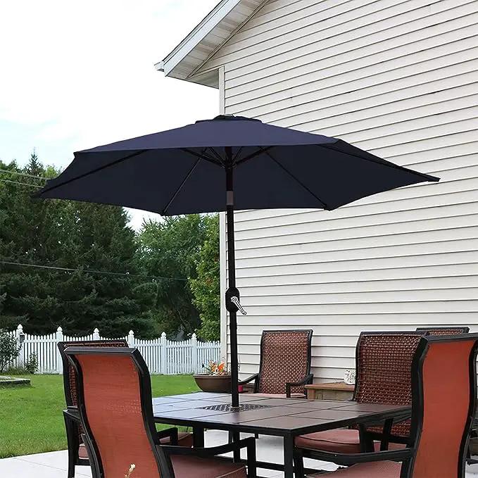 Sunnydaze Outdoor Patio Umbrella - Polyester Table Market Umbrella with Push-Button Tilt and Crank - 6 Sturdy Ribs - Blue - 7.5ft by GreenHaven Gardens