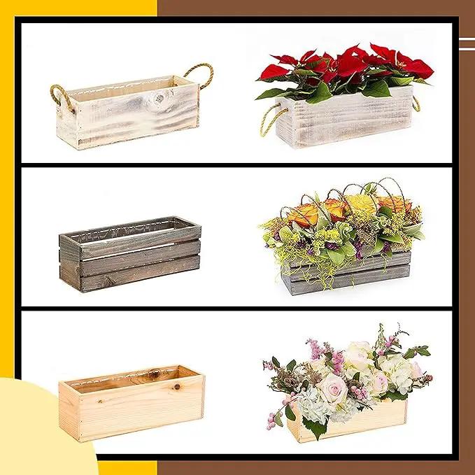Wooden Planter Box with Handle, Rustic Whitewash, Plastic Liner l Garden Decor l Restaurant and Wedding Decorations l Table Centerpiece (12x4 w Handle Set of 4, Whitewash) by GreenHaven Gardens