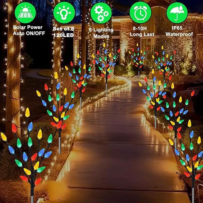 Upgraded 6 Packs 120 LED C6 Solar Christmas Lights, Outdoor Christmas Decorations Yard Lights, 8 Modes Waterproof Christmas Pathway Lights for Christmas Decorations Outdoor Yard Patio Cemetery Grave by GreenHaven Gardens