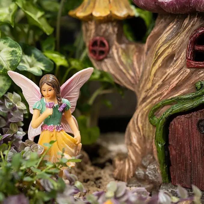 Fairy Garden Houses - Fairy House & Fairy Figures - Fairy Garden Ornaments & Fairies for Fairy Garden - Fairy Houses Kit - 4 Pieces by GreenHaven Gardens