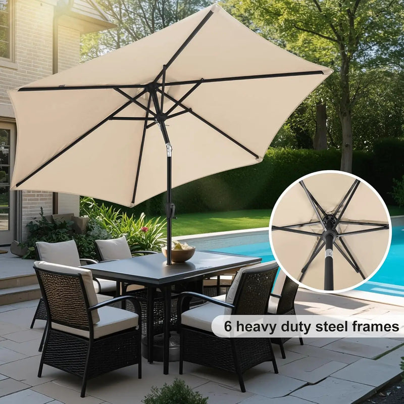 FLAME&SHADE 10ft Patio Umbrella - Outdoor Umbrella with 6 Sturdy Ribs, Push Button Tilt and Crank, UV Protection Table Market Umbrella for Pool, Porch，Garden, Deck, Backyard (Beige) by GreenHaven Gardens