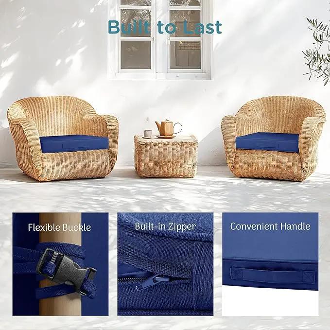 Codi Outdoor Cushions for Patio Furniture 24x24 Inch, Waterproof Chair Seat Cushion with Handles & Adjustable Straps, Fade Resistant - Set of 2, Navy Blue by GreenHaven Gardens
