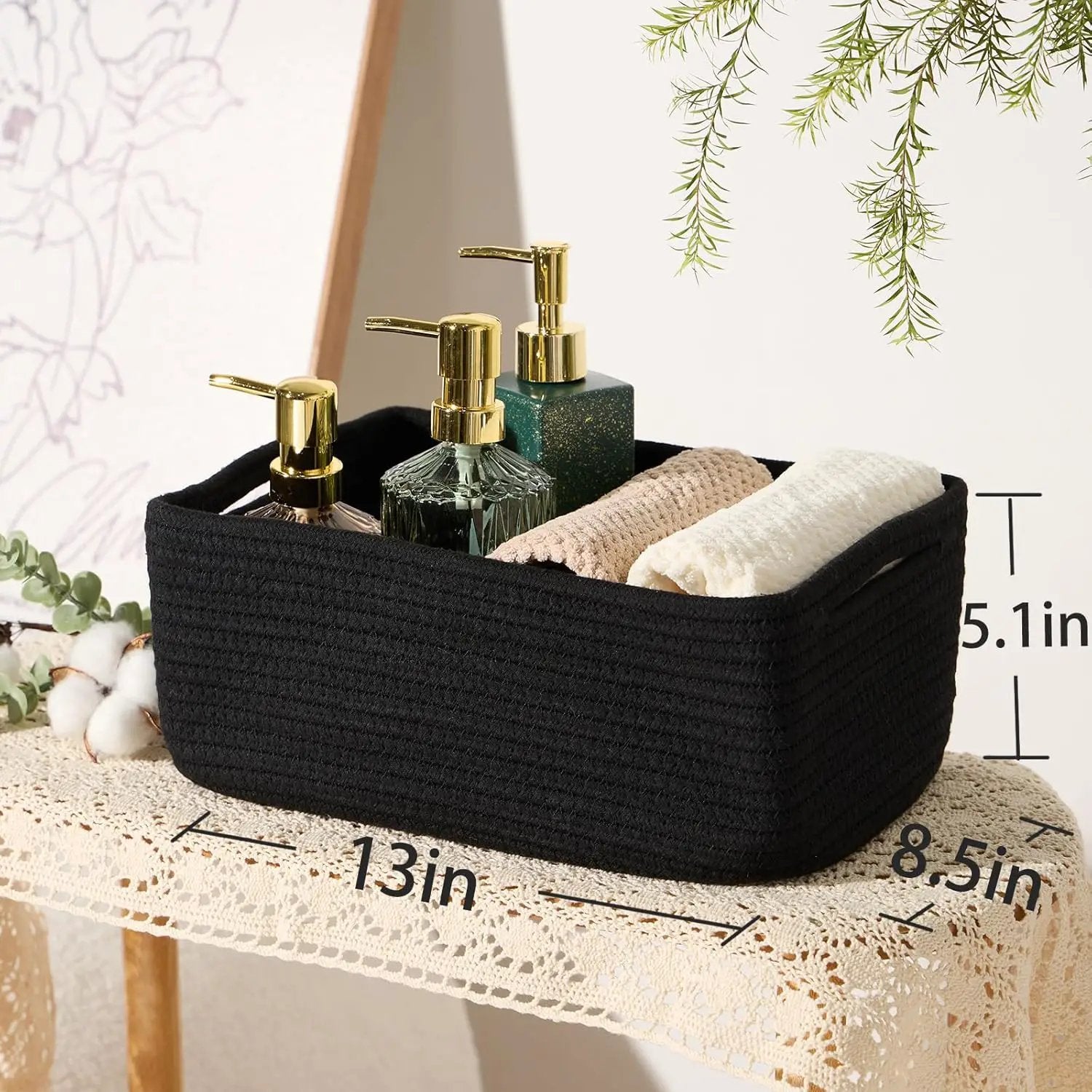 Small Storage Baskets for Organizing | Closet Organizer Bins | Shelf Toy Basket | Woven Rope Baskets | Cube Decorative Box | Shallow Basket | 13x8.5x5.1” | 4 Packs Black by GreenHaven Gardens