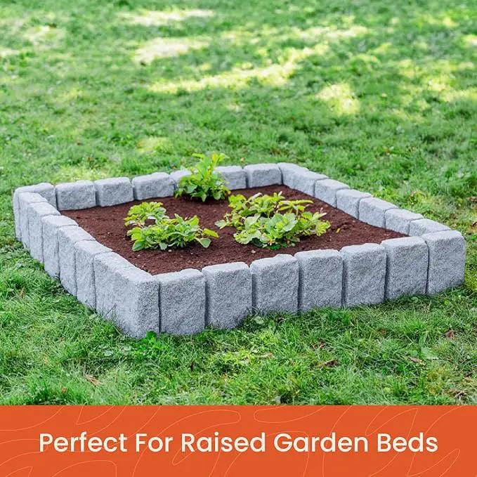 Beuta Landscape Edging | Garden Edging Border | Faux Stone Block XL for Lawn Edging, Flower Beds & Yard Edging – 1 Pack | Each Section Has 6 Blocks 48" L x 4" W x 9.5" H | 3 Spikes | Greystone by GreenHaven Gardens