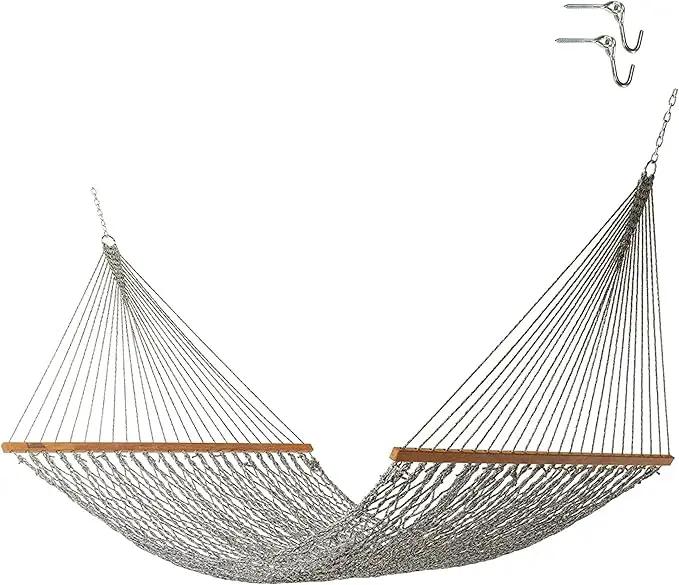 Hatteras Hammocks Deluxe Navy Oatmeal Heirloom Tweed Duracord Rope Hammock with Free Extension Chains & Tree Hooks, Handcrafted in The USA, 450 LB Weight Capacity, 13 ft. x 60 in by GreenHaven Gardens