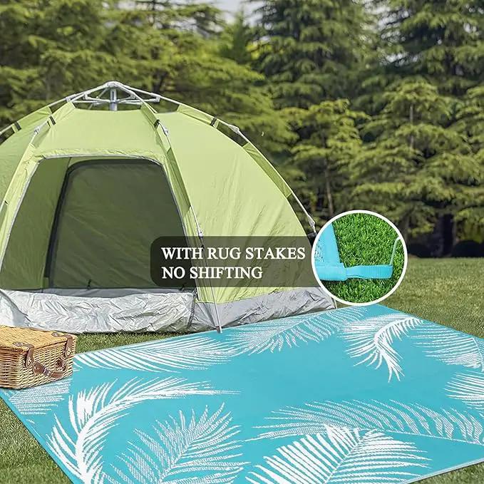 Pauwer Waterproof Outdoor Rug 8x10, Reversible Plastic Straw Patio Camping Rug, Indoor Outdoor RV Mat Carpet for Deck, Camper, Porch, Balcony, Backyard, Picnic, Leaf Teal by GreenHaven Gardens