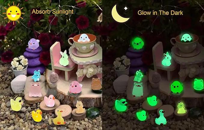 Luminous Mini Resin Animals 50 Pcs Tiny Animals to Hide Around The Office Home Mini Ducks Tiny Frogs Small Birds Glow in The Dark for Crafts Fairy Garden Accessories by GreenHaven Gardens
