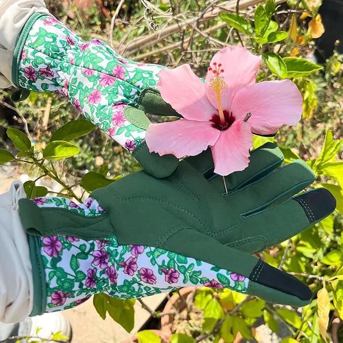 Gardening Gloves for Women, Garden Gloves with Touch Screen, Thorn Proof Puncture Resistant Working Gloves, Gardening Gifts for Women (Green with purple flowers, Medium) by GreenHaven Gardens
