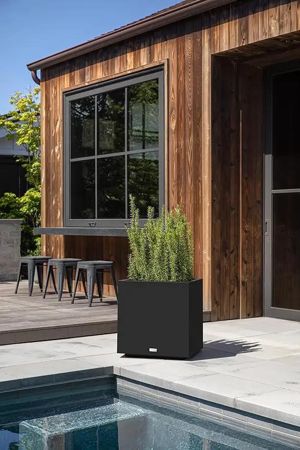 Veradek Block Series Cube Plastic Planter - Large Square Planter for Indoor or Outdoor Patio/Garden | Durable All-Weather Use with Drainage Holes | Modern Décor for Tall Plants, Trees, Flowers by GreenHaven Gardens