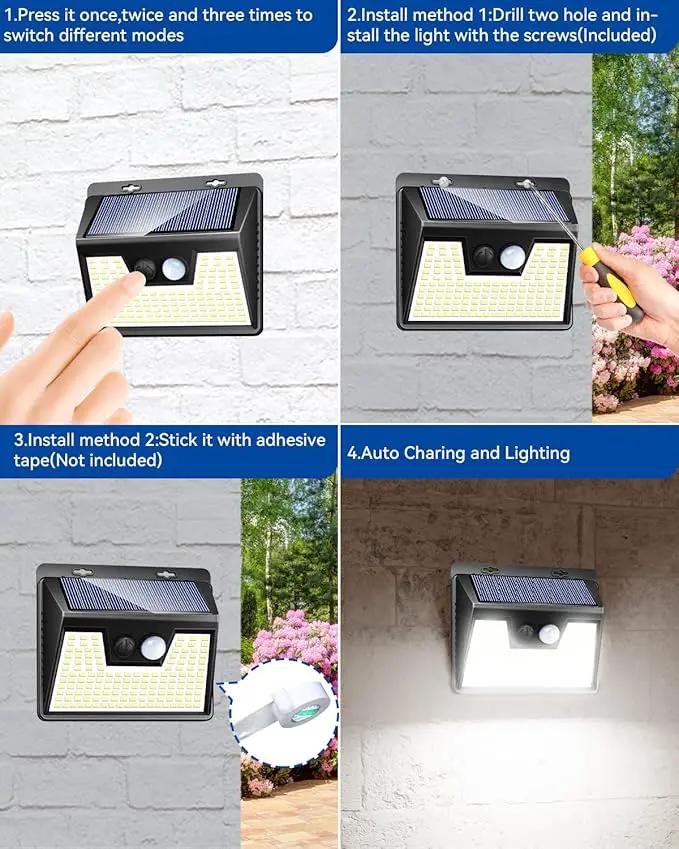 Peasur Solar Powered Lights Outdoor, 140 LED 8Pack Motion Sensor Light Outside, IP65 Waterproof Fence Security Lighting with 3 Modes for Yard Wall Garden Cool White by GreenHaven Gardens
