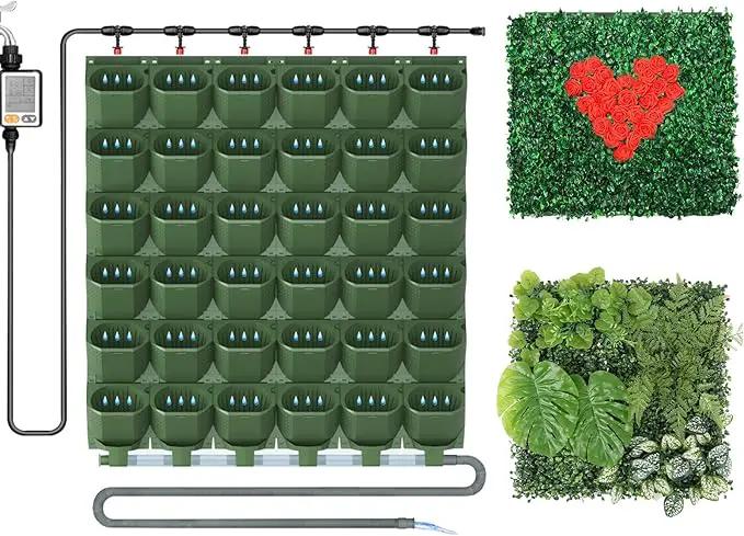 Self Watering Wall Mounted Vertical Planter, 36 Pots Wall Planter Indoor Vertical Living Green Plant Wall Easy Installation (Green with Timing System) by GreenHaven Gardens