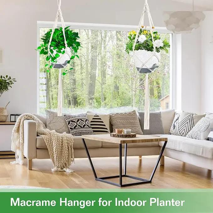 Hanging Planters for Indoor Plants with Self-Watering Hanging Pots for Plants, 2 Pack Macrame Hanging Plant Holders with Drainage Hole & Two Ceiling Hooks, Plant Hangers for Houseplants (7 Inch) by GreenHaven Gardens