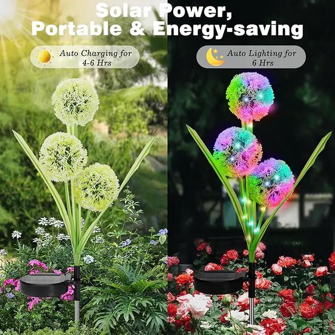 4 Pack Solar Garden Lights, Solar Flowers Lights with 4 Blooming Dandelion Flowers, Waterproof Solar Lights Outdoor for Yard Porch Patio Backyard Pathway Gardening Gifts, 2 Lighting Modes by GreenHaven Gardens