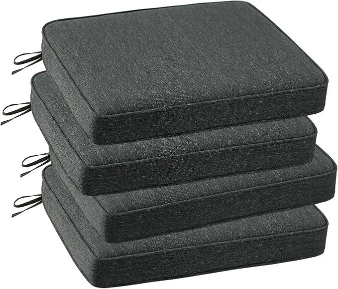 Outdoor Square Corner Seat Cushion, 19"x19"x3", Set of 4, Non Slip Seat Cushion Pads with Removable Cover for Patio Furniture, Garden Yard Lawn, Charcoal Gray by GreenHaven Gardens