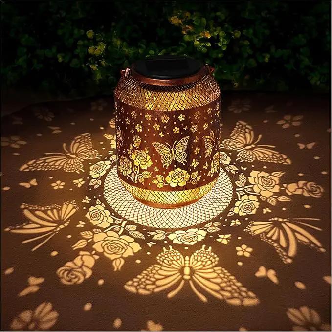 2 Pack Butterfly Solar Lanterns Outdoor Waterproof Rose Garden Decor Gifts for Women Mom Grandma Hanging Solar Lights Metal Lantern Decoration Outside for Yard, Patio, Backyard, Porch by GreenHaven Gardens