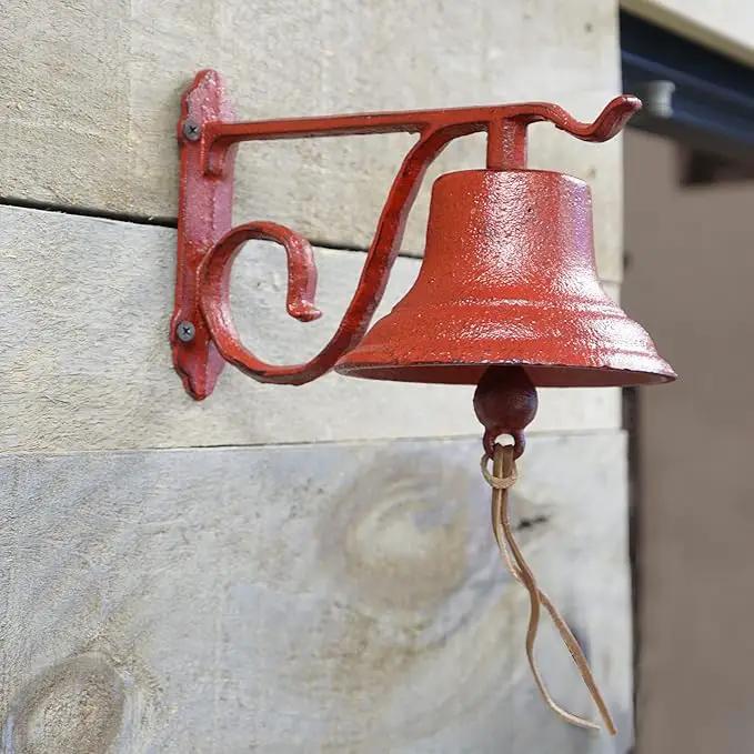 NACH Dinner Bell Outdoor, 8.5 x 5 x 6.5 inch, Antique Red Cast Iron Wall Bell, Decorative Doorbell for Outside by GreenHaven Gardens