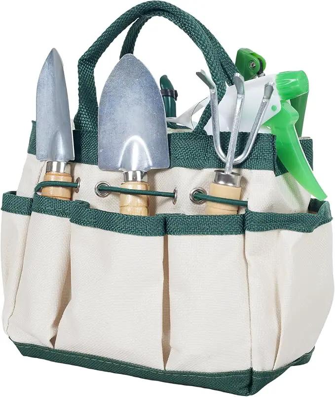 Pure Garden 7 Piece Gardening Tool Set – Mini Planting and Repotting Kit and Carrying Tote Bag Organizer for Succulents, Herbs, and Bonsai Plants by GreenHaven Gardens