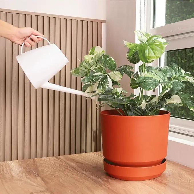 Elly Décor 8 inch Plastic Cylinder Planter Pot with Self-Watering Saucer and Drainage Hole,Lightweight & Extremely Durable, 8"x 8", Terracotta by GreenHaven Gardens