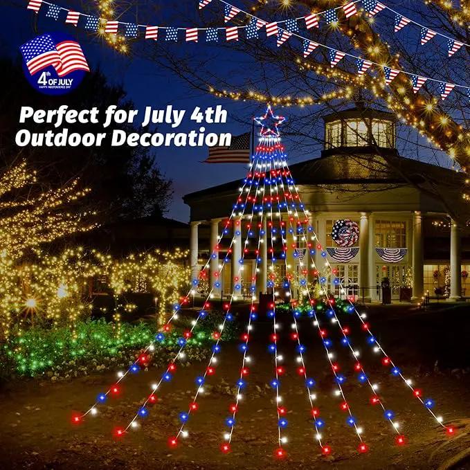 4th of July Decorations Lights, Red White Blue String Lights 320 LED 11.5 Ft Flag Stars Patriotic Light with Big Star Topper Waterproof 8 Light Modes for Indoor Outdoor Memorial Day Independence Day by GreenHaven Gardens