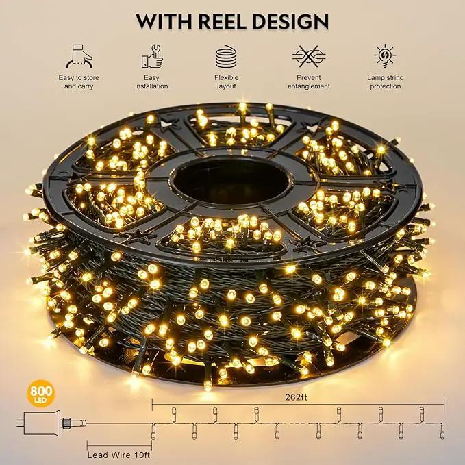 JMEXSUSS 272ft 800 LED Outdoor Christmas Lights, 8 Modes Warm White Christmas Tree Lights Green Wire, Waterproof Led Christmas String Lights for Outside Indoor Xmas Party Tree Decor by GreenHaven Gardens