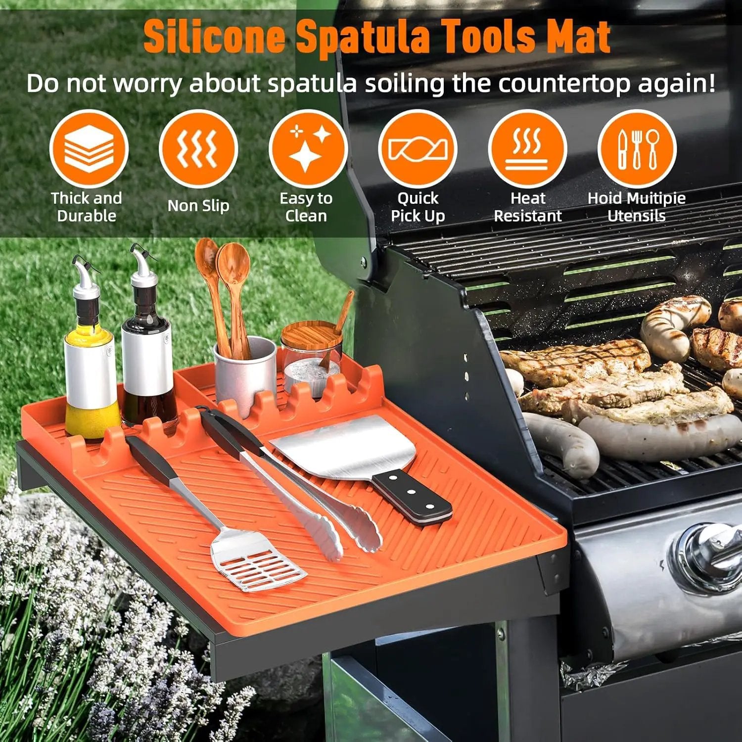 Silicone Grill Mat Compatible with Blackstone, Silicone Griddle Tools Mat with Drip Pad, Spatula Mat for Outdoor Grill Kitchen Counter (Orange) by GreenHaven Gardens