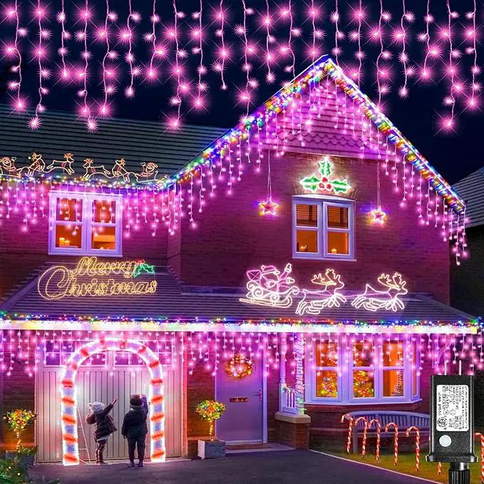 Christmas Icicle Lights Outdoor, 66Ft 640 LED Icicle Lights for Outside with 8 Modes Timers, Waterproof Plug in Twinkle String Light for House Yard Eave Patio Party Holiday Decorations, Pink by GreenHaven Gardens