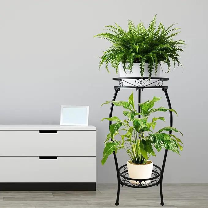CASIMR 2Pack Plant Stand Indoor Outdoor, 2 Tier 26.6" Tall Metal Potted Holder Rack Multiple Flower Pot Stand Heavy Duty Plant Shelf Rustproof Iron Plant Round Supports Rack by GreenHaven Gardens