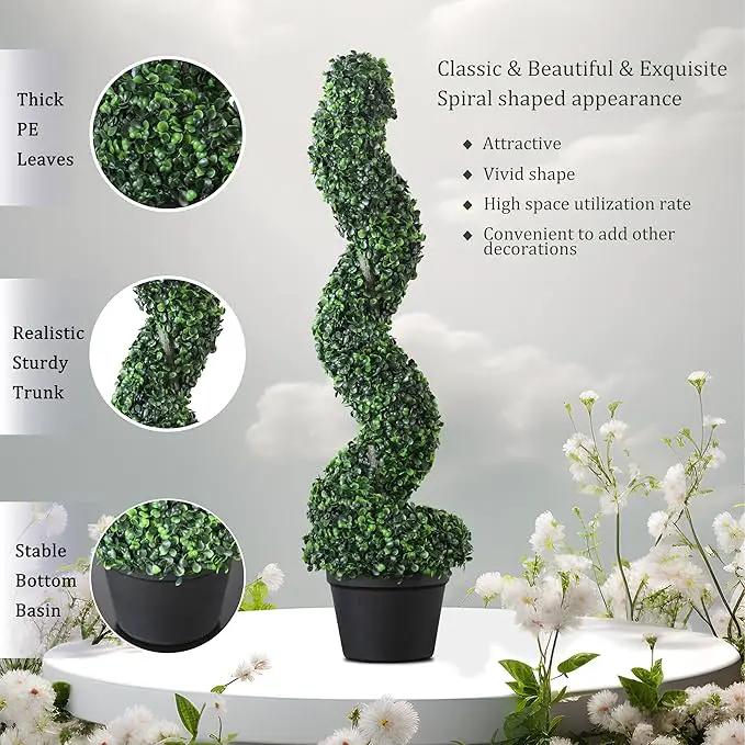39 inchBoxwood Artificial Cedar Spiral Topiary Trees – Decorative Fake Greenery in Planter Pots for Front Porch, Outdoor Walkway, Entryway Decorating, Set of 2 by GreenHaven Gardens