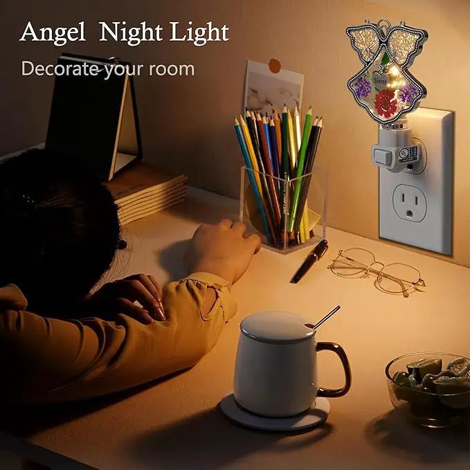 KY&BOSAM Angel Sister Night Light Flower in Glass with Metal Trim Sister Heart Night Light Nursery Bedroom Bathroom Decorative Accent Lite Elegant Home Decoration, Guardian Butte by GreenHaven Gardens
