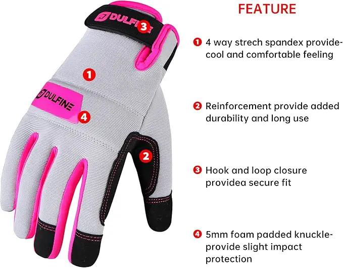 DULFINE Work Gloves for Women,Flexible Breathable Fit-Padded Knuckles & Palm,Touch Screen,Ideal for Gardening Yardwork Warehouse by GreenHaven Gardens