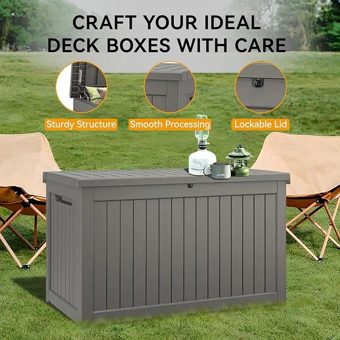 NUNU LAB 230 Gallon Large Resin Deck Box, Waterproof Outdoor Storage Box, Lockable Storage Bin for Patio Furniture, Garden Tools, Pool Accessories, UV-Resistant & All-Weather, Grey by GreenHaven Gardens