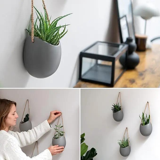 Wall Planters -Ellie- | Hanging Ceramic Plant Pots 3 Pieces | Wall Decoration for Indoors, Balcony and Garden | Grey (Matte) by GreenHaven Gardens