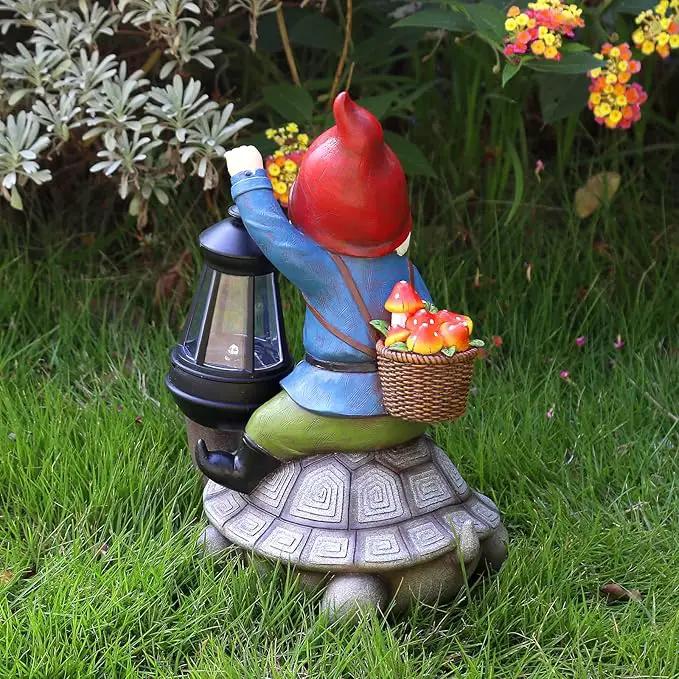 Gnome and Turtle Garden Decor, Large Outdoor Garden Sculptures & Statues, Outside Patio Yard Lawn Decorations, Housewarming for Women, Mom, Grandma with Solar Lantern by GreenHaven Gardens