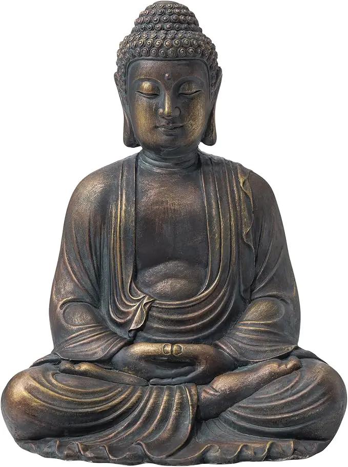 Glitzhome GH20384 22.75" Indoor Outdoor Sitting Meditating Buddha Zen Statue, 22.75 Inch Tall, Bronze by GreenHaven Gardens