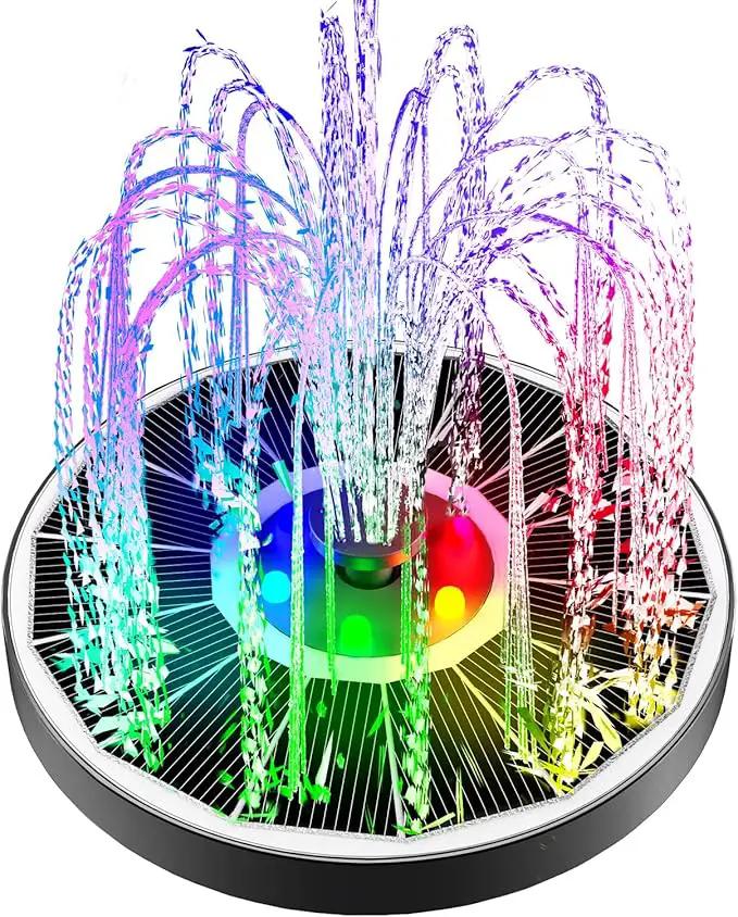 Solar Fountain Glass Panel with 2200 mah Battery, 3.5W Floating Solar Water Fountain with 4 Fixed Rods, Solar Fountain Pump for Bird Bath, Garden, Pond, Pool, Outdoor-Colorful Lights by GreenHaven Gardens