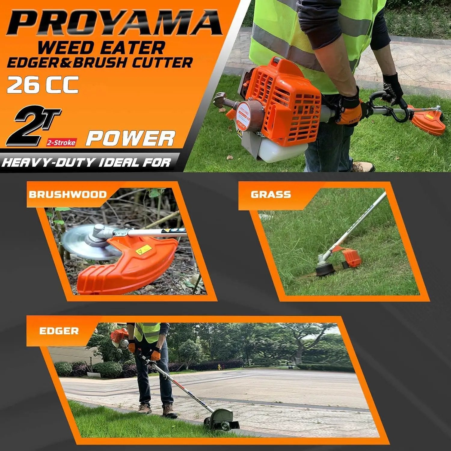PROYAMA 26cc Weed Eater/Wacker Gas Powered, 2-Cycle Gas String Trimmer/Edger, 3 in 1 Brush Cutter with 17’’ Cutting Path, Grass Trimmer Light Weight by GreenHaven Gardens