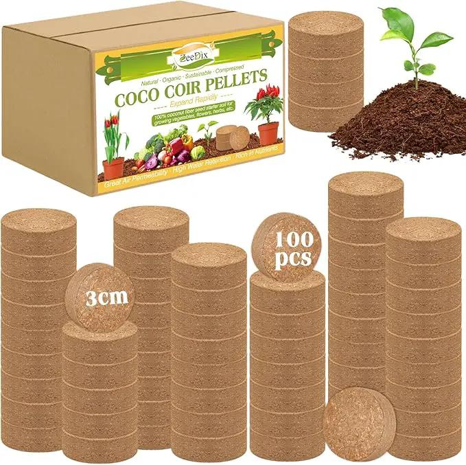 ZeeDix Organic Coco Coir Pellets Potting Soil, 100pcs 30mm Compressed Coconut Fiber Seed Starter Soil Pellets, Coco Peat Soil Discs for Indoor Ourdoor Plants, Herbs, Houseplants, Flowers, Vegetables by GreenHaven Gardens