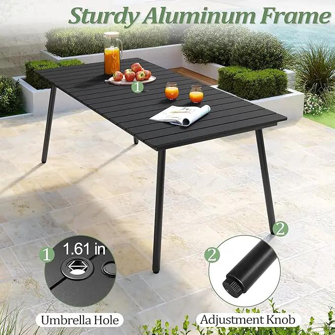 Outdoor Dining Table for 6, 70inch Patio Dining Table with Wooden-Like Top and Aluminum Frame, Rectangular Table with Umbrella Hole Outdoor Furniture, Only Table, Black by GreenHaven Gardens