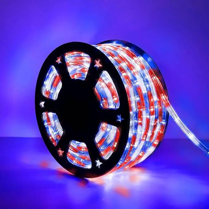 100ft LED Rope Lights Outdoor, 720 LED Connectable & Flexible Tube Lights with 8 Modes, Waterproof LED Rope Lighting for Independence Flag Day, Memorial Day, Outdoor,Indoor Decor (Red & White & Blue) by GreenHaven Gardens