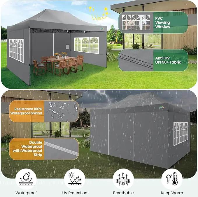 COBIZI 10x15 Heavy Duty Pop up Canopy Tent with 4 sidewalls Commercial Outdoor Canopy Wedding Party Tents for Wedding All Season Wind & Waterproof Gazebo with Carry Bag, Gray(Frame Thickened) by GreenHaven Gardens