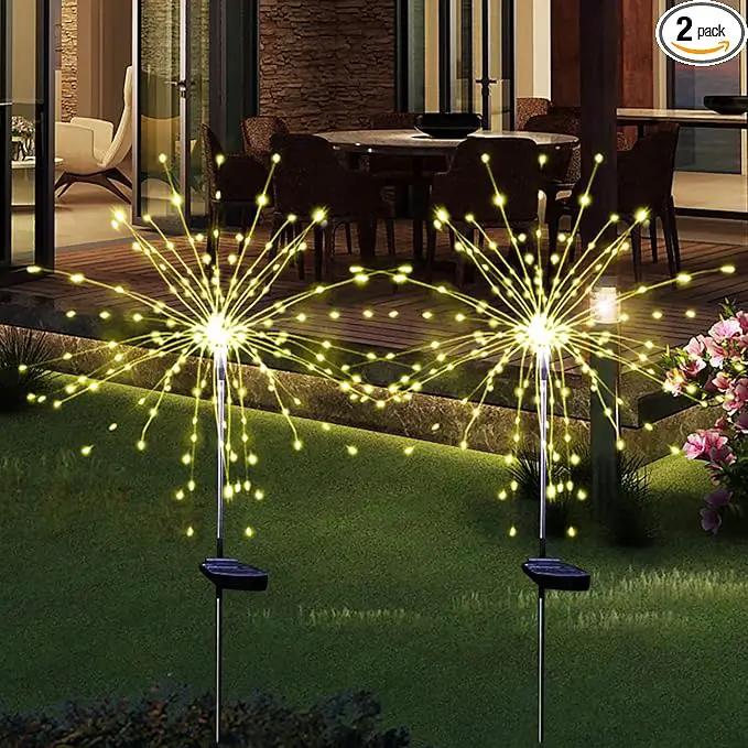 Solar Garden Firework Lights Outdoor Waterproof 2 Pack Solar Powered Art Stake Twinkle Lighting for Outside Decor, 120 LED Sparklers String Lights for Yard Party Decorations (Warm White) by GreenHaven Gardens