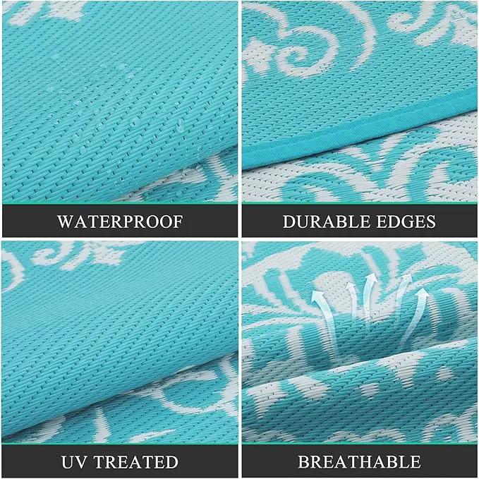 Pauwer Waterproof Outdoor Rug 5x8, Reversible Plastic Straw Patio Camping Rug, Indoor Outdoor RV Mat Carpet for Deck, Camper, Porch, Balcony, Backyard, Picnic, Floral Teal by GreenHaven Gardens