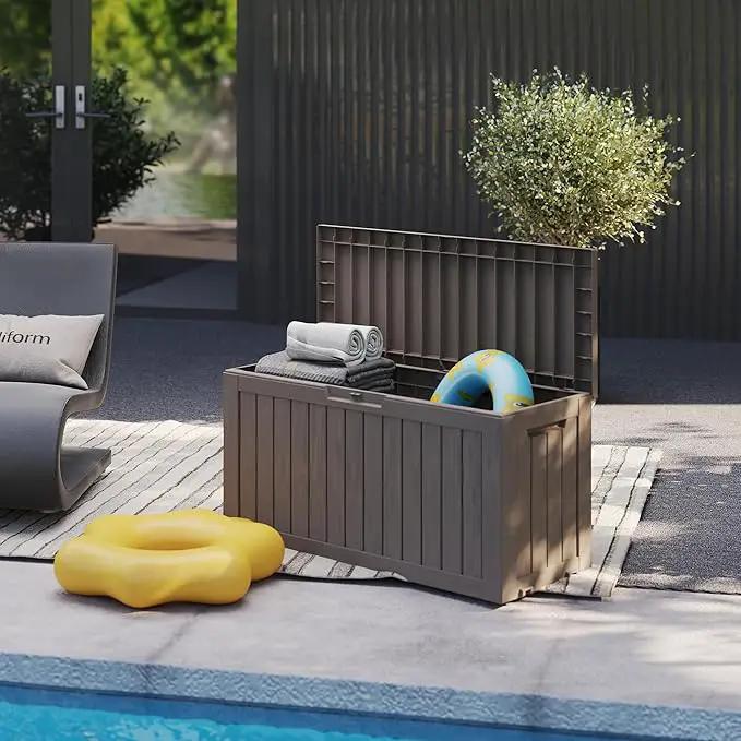 90 Gallon Lockable Resin Deck Box with Wheels, Waterproof & UV-Resistant Outdoor Storage Box for Outdoor Cushion Storage, Garden Tools & Pool Accessories Storage, Gray by GreenHaven Gardens