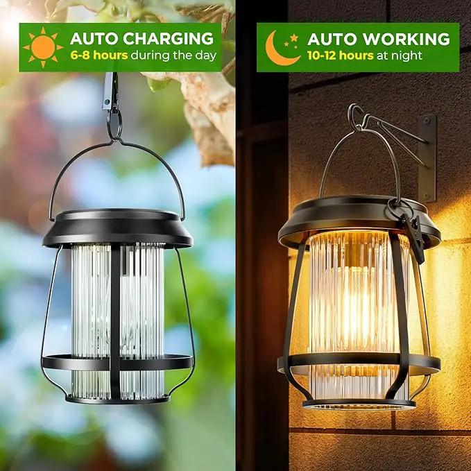 Solar Lanterns Outdoor Waterproof, Metal Hanging Solar Lights Outdoor with Hooks Wall Mount Kit, Solar Powered Lanterns for Garden Porch Patio Fence Decorative 2 Pack (Warm Light) by GreenHaven Gardens