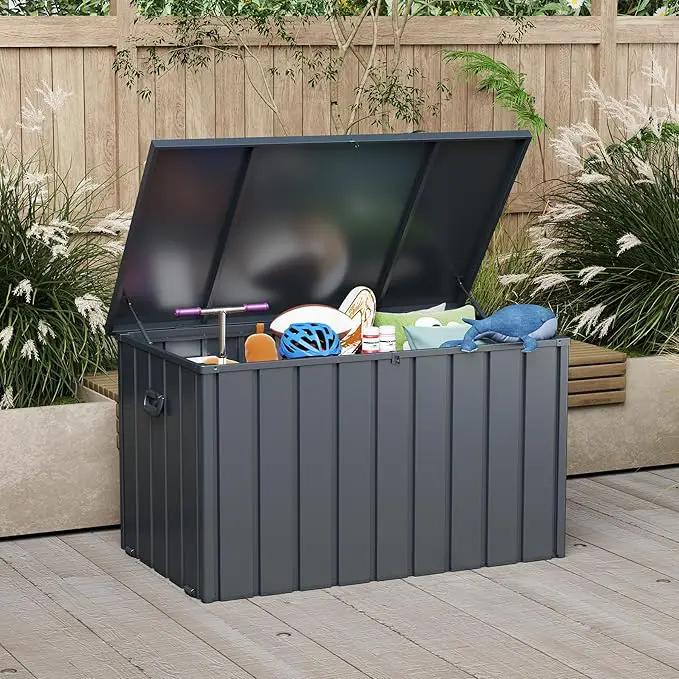 Domi Deck Box 160 Gallon, Waterproof Lockable Steel Outdoor Storage Container for Outside Cushions, Garden Tools and Pools Equipment, Gray by GreenHaven Gardens