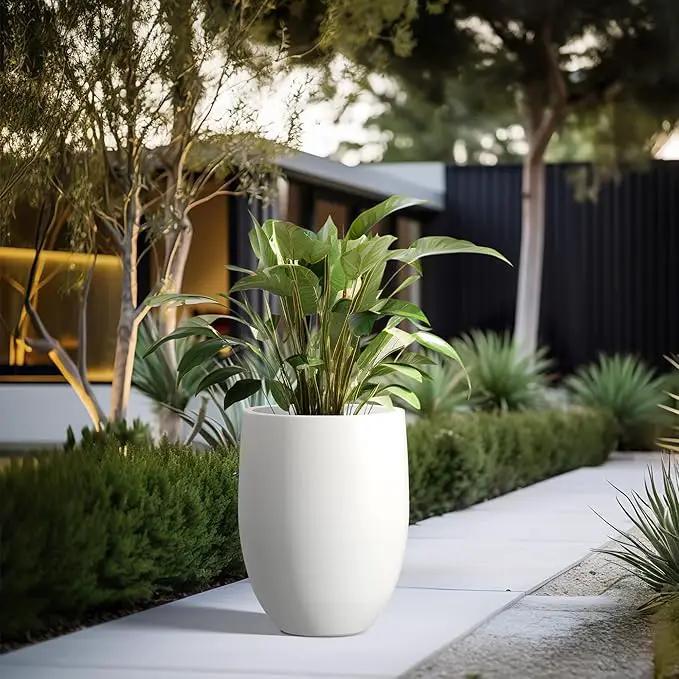 Kante 21.7" H White Concrete Tall Planter, Large Outdoor Indoor Decorative Pot with Drainage Hole and Rubber Plug, Modern Round Style for Home and Garden by GreenHaven Gardens