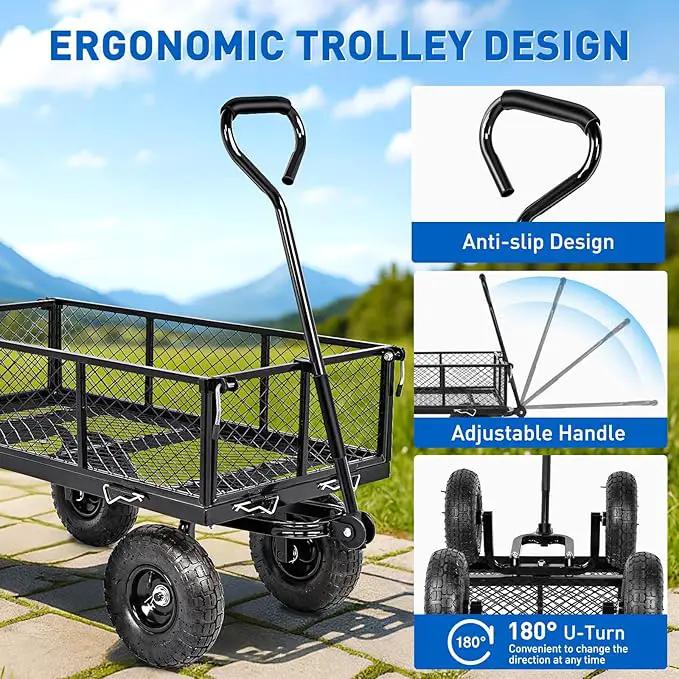 Yesker Steel Garden Carts - 800lbs Dump Wagon with All Terrain Inflatable Wheels for Yard Lawn Farms Gardening - Heavy Duty Utility Outdoor Hauling Wheelbarrow by GreenHaven Gardens