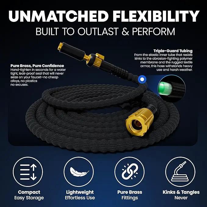 TITAN Flexible Garden Hose 50FT – Ultra Lightweight, Heavy Duty Water Hose with Brass Fittings & Jet Nozzle – Kink-Free, Non-Expanding, Durable Fabric Hose for Yard, Lawn, Car Wash, Outdoor Use by GreenHaven Gardens