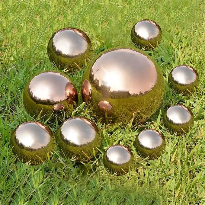 Nerien Gazing Ball, Stainless Steel Garden Mirror Globe, Polished Ornament Sphere, Hollow Floating Reflective Hemisphere, for Home Outdoor Pond Housewarming Swimming Pool Decoration, Rose Gold, 8Pcs by GreenHaven Gardens