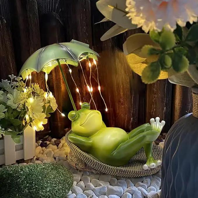 Frogs Garden Outdoor Decor Statue - Solar Frog Umbrella Pond Statues LED Waterproof, Resin Cute Animal Sculpture Lights, Ideal Ornament for Yard Lawn Patio, Women/Gardening Decoration Gifts by GreenHaven Gardens